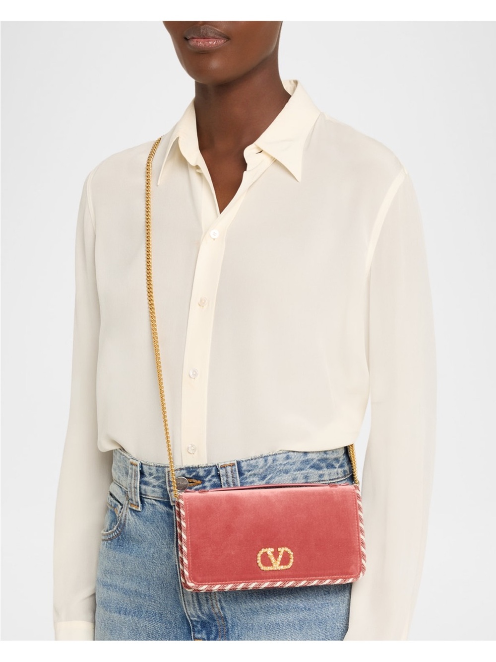 Valentino Suede Wallet with chain strap